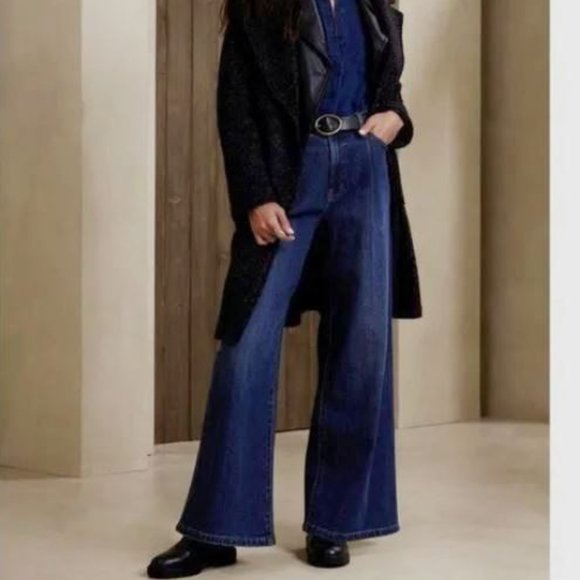 Banana Republic Pleated Wide-Leg Jeans- NWT (Size 32/ 14) - Picture 2 of 11